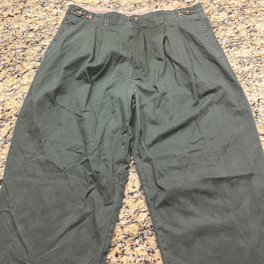 Faded Glory Mens Pleated Chino Pants Olive Green Cotton Trousers 36x34 Casual